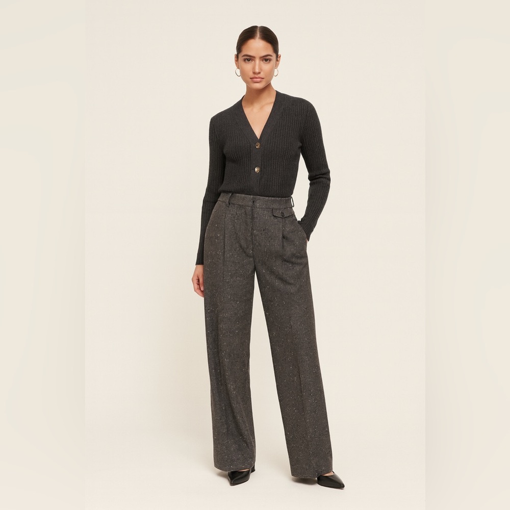 Nordstrom Wide-Leg Speckled Charcoal Trousers